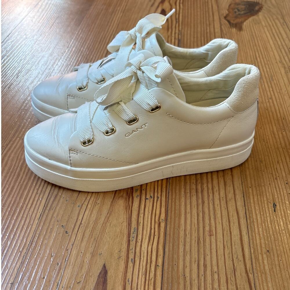 Gant Avona ivory white leather ribbon lace low‎ top sneakers SIZE 7.5